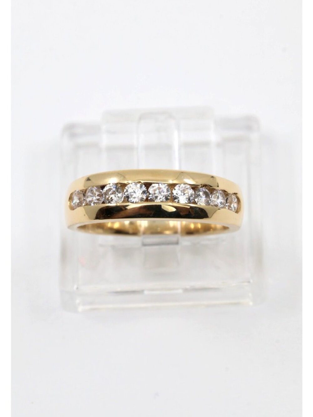 Unique 14K Solid Yellow Gold Designer Single Row CZ Wedding Ring Band -Size 4.25